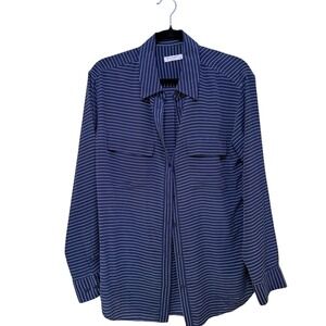 Equipment Navy Blue Silk Striped Button Down